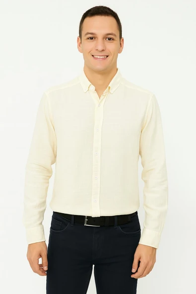 Panotti Erkek Pamuklu Keten Uzun Kol Gömlek 7360 - 4