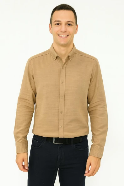 Panotti Erkek Pamuklu Keten Uzun Kol Gömlek 7360 - 7