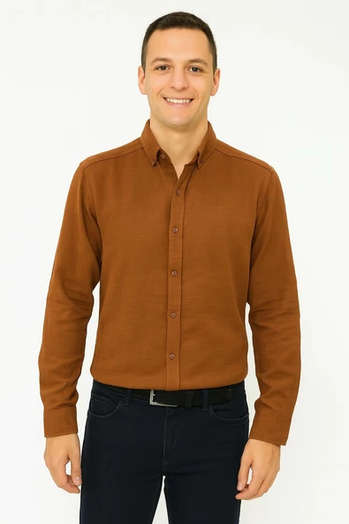 Panotti Erkek Pamuklu Keten Uzun Kol Gömlek 7360 - 5