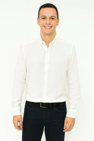 Panotti Erkek Pamuklu Keten Uzun Kol Gömlek 7360 - 2