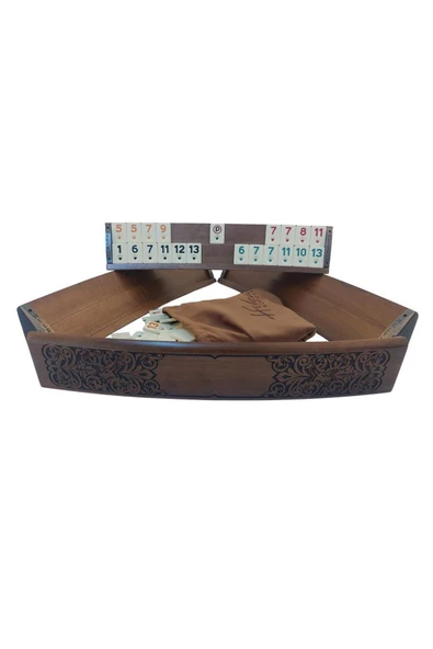 Helena Wood Art Ahşap Oval Okey Takımı Geyik Motifli