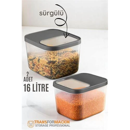 Modacar Erzak Bakliyat Kutusu Sürgülü Kapak Saklama Kabı 16 Litre 2 ADET