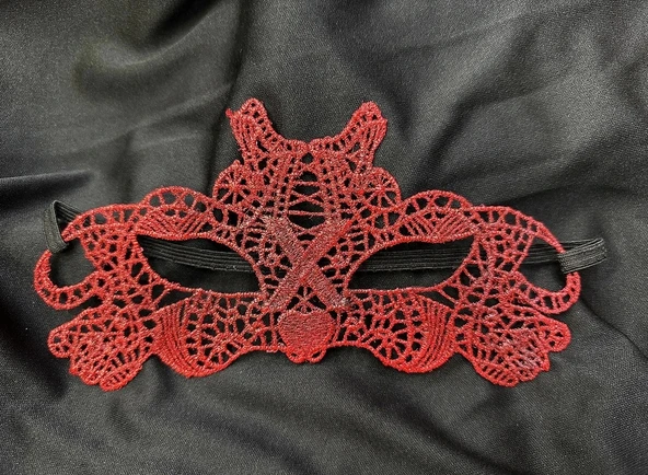 Kırmızı Dantel Masquerade Maskesi Çift Taraflı 10 No - 1