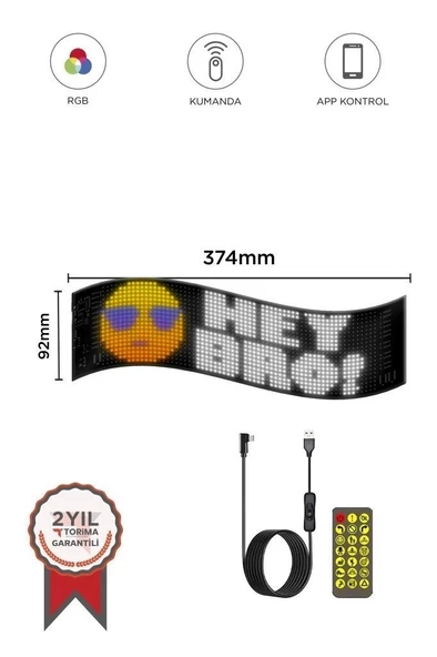 Rp937 Led Matrix Panel 16x64cm Telefon Kontrollü Kayar Led Animasyon Aydınlatma ürün görseli