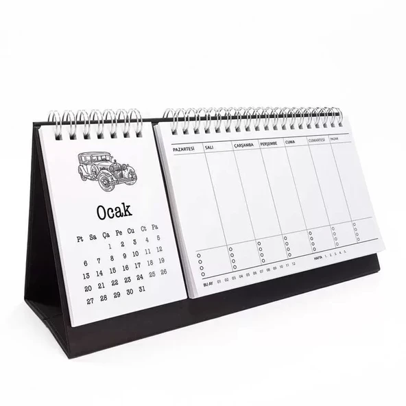 Haftalık Planlayıcı 2026 Masa Takvimi - Vintage Arabalar ürün görseli 1