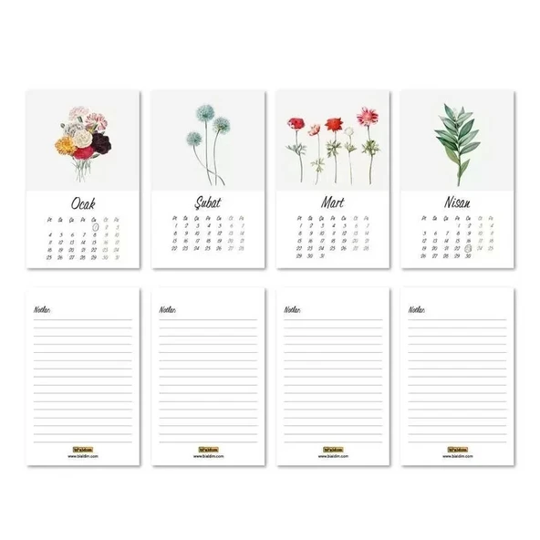 Vintage Çiçekli Haftalık Planlamalı 2026 Masa Takvimi - Resim 2