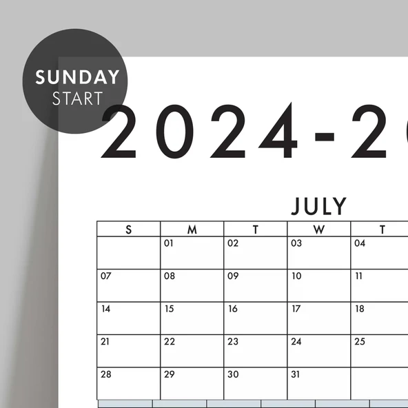 Amerikan Standardı 2025 -2026 Akademik Duvar Takvimi, TEMMUZ Başlangıçlı, PAZAR Günü Başlangıçlı - Resim 3