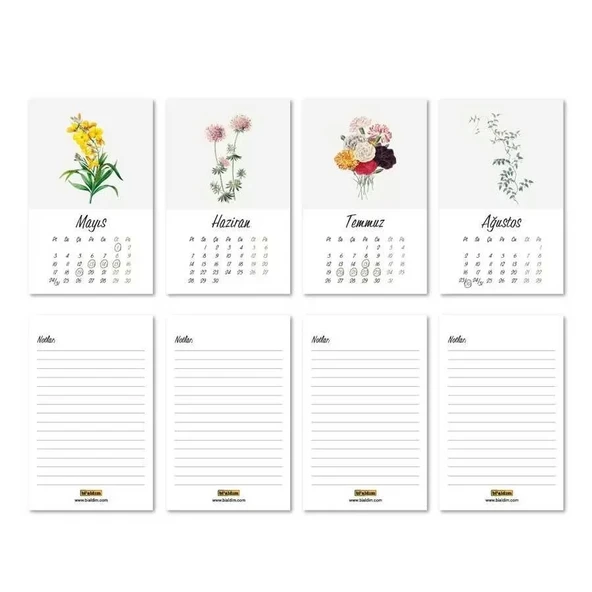 Vintage Çiçekli Haftalık Planlamalı 2026 Masa Takvimi - Resim 3