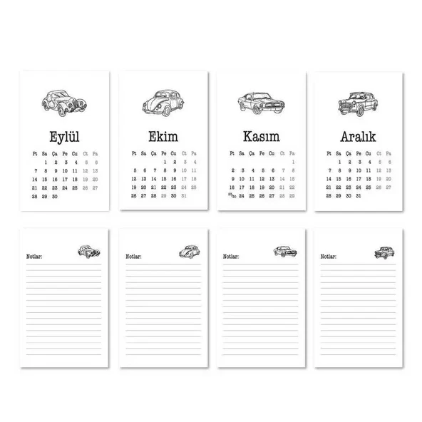 Haftalık Planlayıcı 2026 Masa Takvimi - Vintage Arabalar - Resim 4