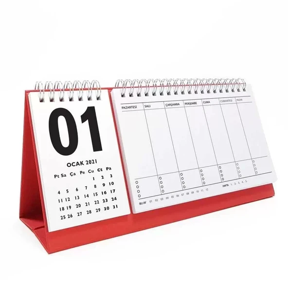 Haftalık Planlamalı 2026 Masa Takvimi - Kırmızı Beyaz ürün görseli 1