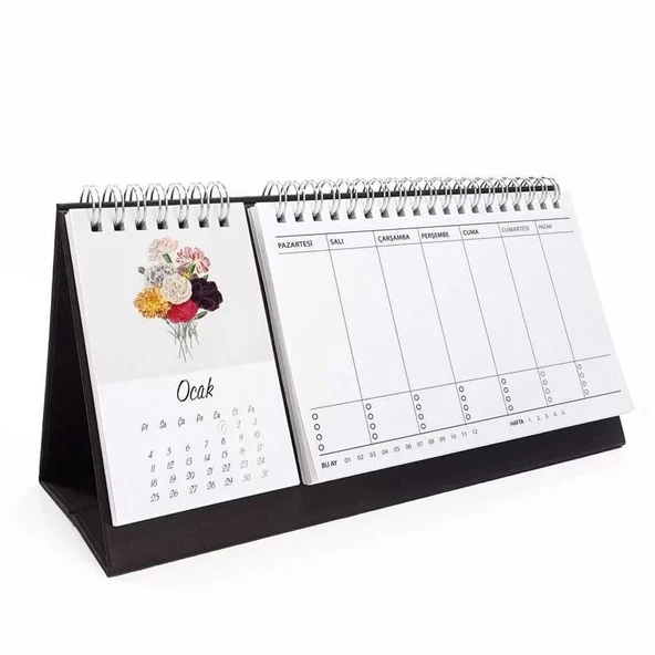 Vintage Çiçekli Haftalık Planlamalı 2026 Masa Takvimi ürün görseli 1