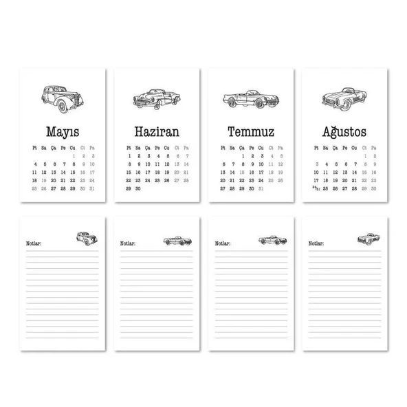 Haftalık Planlayıcı 2026 Masa Takvimi - Vintage Arabalar - Resim 3