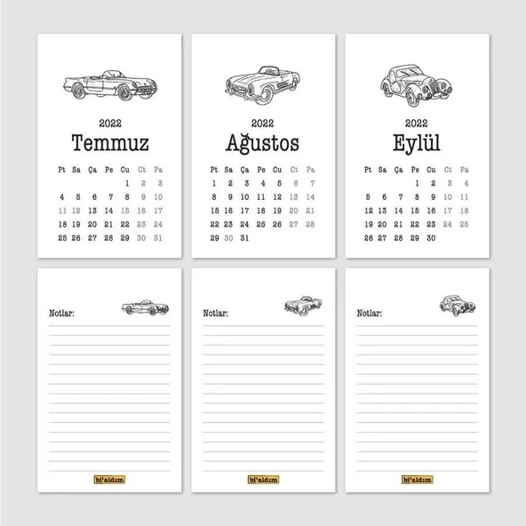 Klasik Araba Takvim 2026 Masa Takvimi Siyah - Resim 4