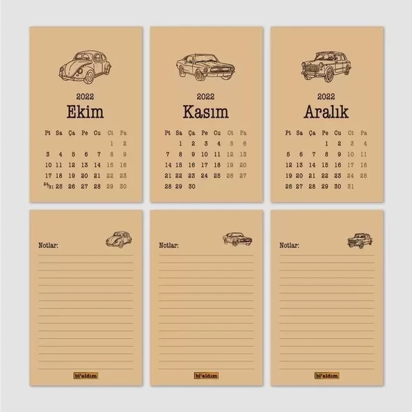 Klasik Araba Takvim 2026 Masa Takvimi Kırmızı Kraft - Resim 5