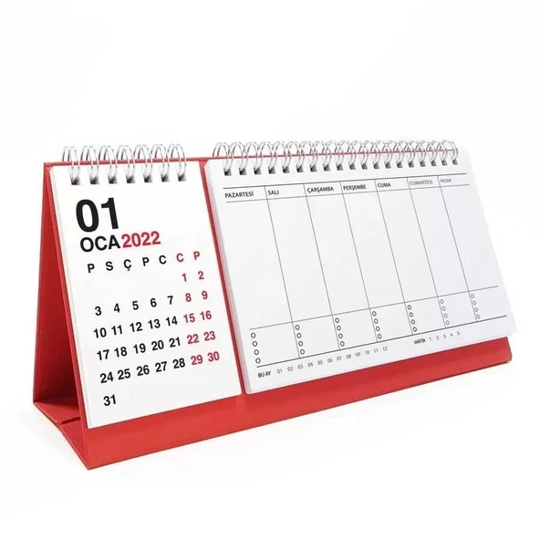 Haftalık Planlayıcı 2026 Masa Takvimi Kırmızı ürün görseli 1