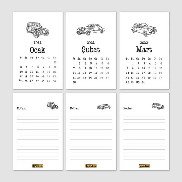 Klasik Araba Takvim 2026 Masa Takvimi Siyah - Resim 2