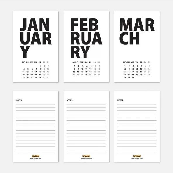 2026 Masa Takvimi İngilizce - Siyah Beyaz - Resim 2