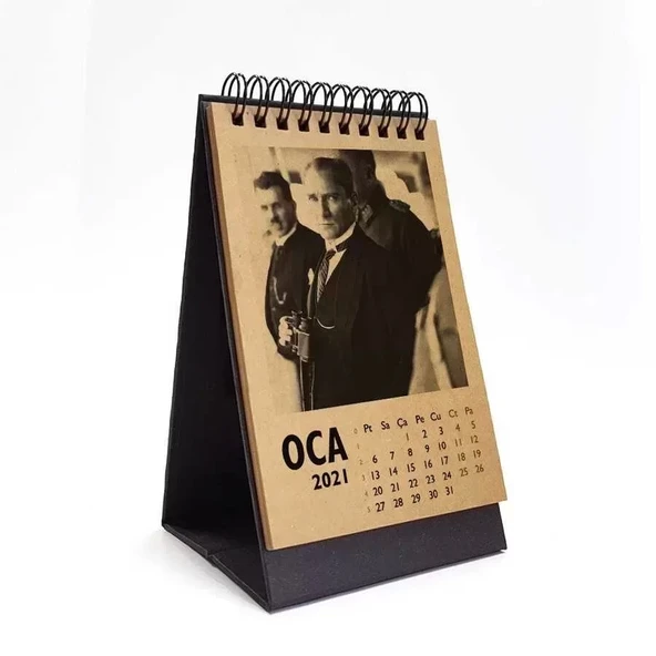 Atatürk Fotoğraflı 2026 Masa Takvimi - Dikey Siyah Kraft