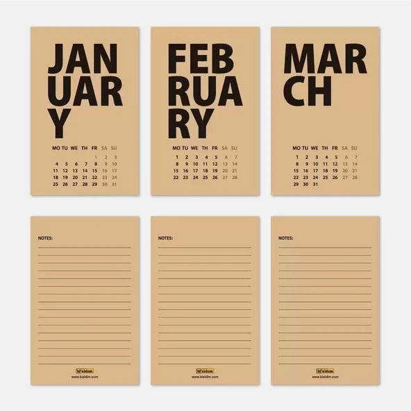 2026 Masa Takvimi İngilizce - Kırmızı Kraft - Resim 2