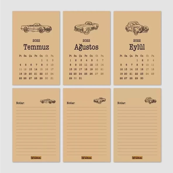 Klasik Araba Takvim 2026 Masa Takvimi Kırmızı Kraft - Resim 4
