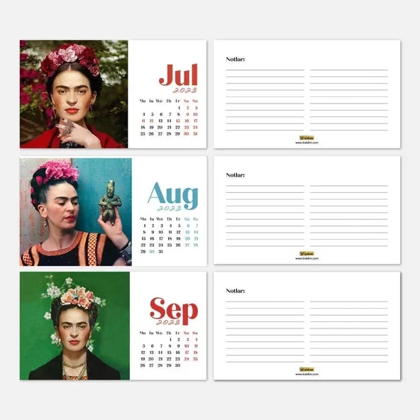 Frida Kahlo Masa Takvimi - 2026 Takvimi - Siyah Renk - Resim 4