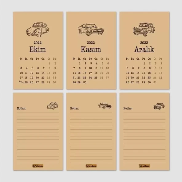 Klasik Araba Takvim 2026 Masa Takvimi Siyah Kraft - Resim 5