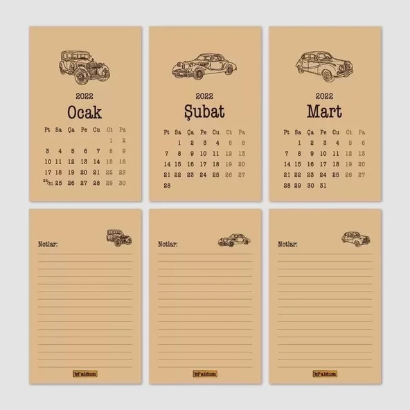 Klasik Araba Takvim 2026 Masa Takvimi Kırmızı Kraft - Resim 2