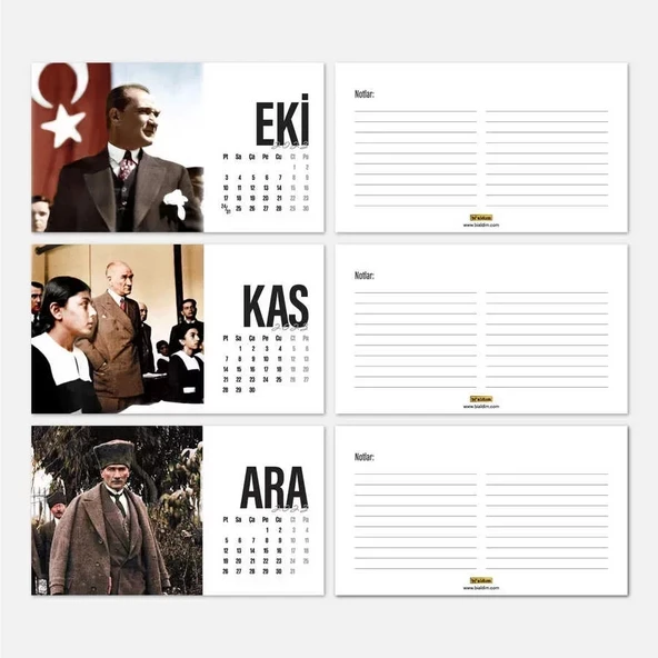 Atatürk Fotoğraflı Masa Takvimi - 2026 Takvimi Kırmızı - Resim 5