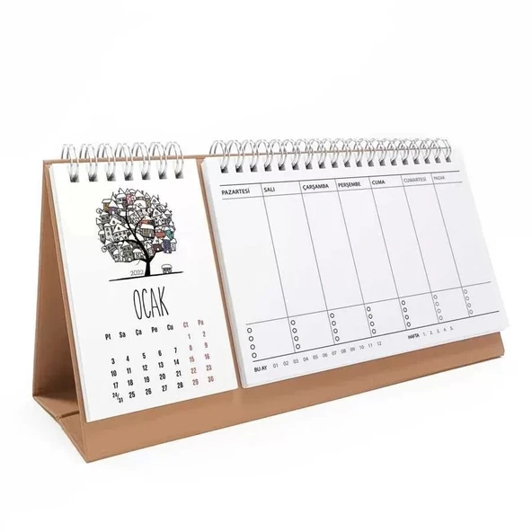 Dört Mevsim Ağaç Takvim Haftalık Planlayıcı 2026 Masa Takvimi Kraft