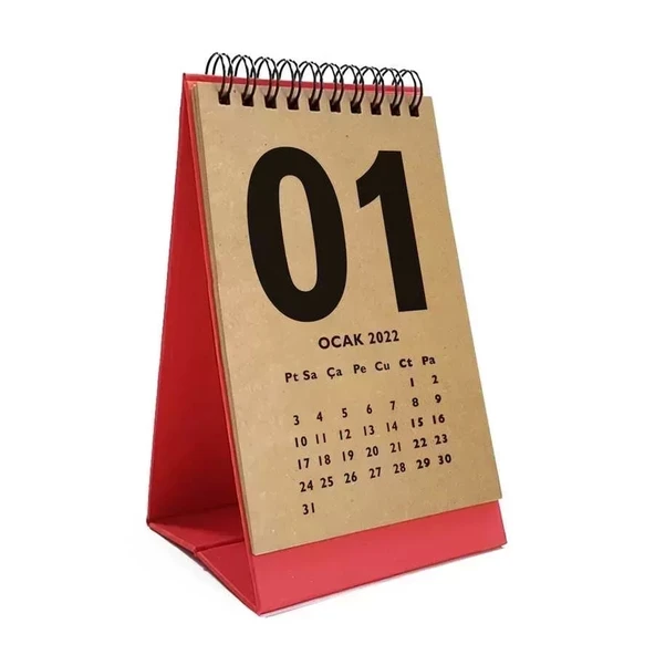 Kırmızı Kraft 2026 Masa Takvimi İngilizce Türkçe Takvim ürün görseli 1