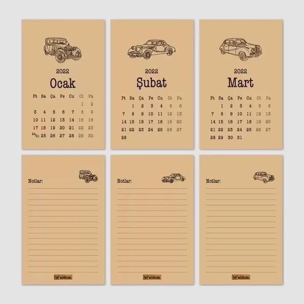 Klasik Araba Takvim 2026 Masa Takvimi Siyah Kraft - Resim 2