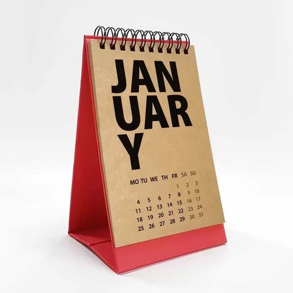 2026 Masa Takvimi İngilizce - Kırmızı Kraft ürün görseli 1