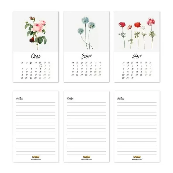 Vintage Çiçekli 2026 Masa Takvimi - Resim 2