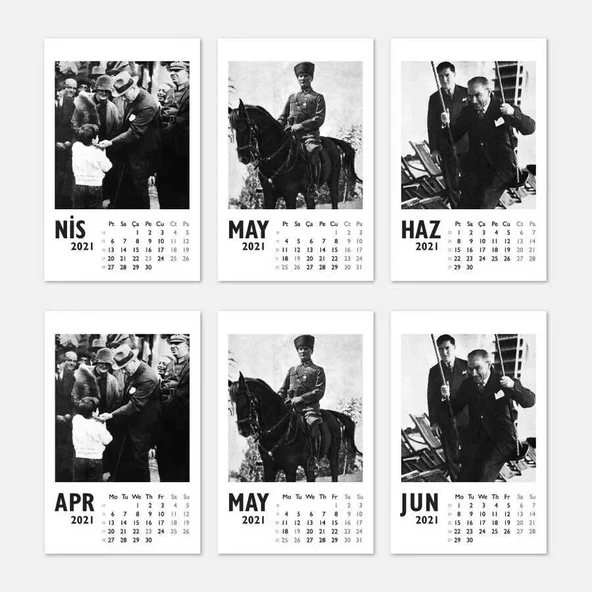 Atatürk Fotoğraflı 2026 Masa Takvimi - Dikey Siyah Beyaz - Resim 3