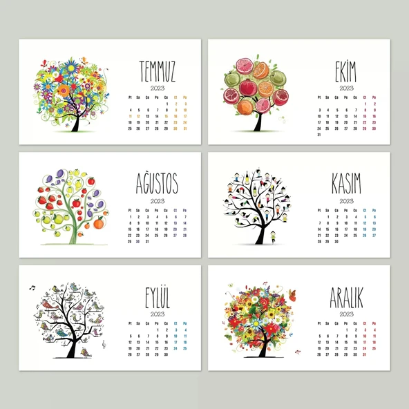 Dört Mevsim Ağaç Takvimi, 2026 Masa Takvimi, İlkbahar Yaz Sonbahar Kış Ağaç Resimli Takvim - 5
