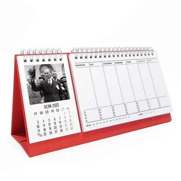Atatürk Takvimi Haftalık Planlamalı 2026 Masa Takvimi Kırmızı ürün görseli 1