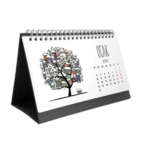 Mevsim Ağaçlı Takvim 2026 Masa Takvimi Siyah