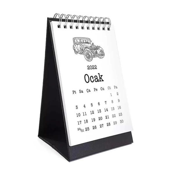 Klasik Araba Takvim 2026 Masa Takvimi Siyah ürün görseli 1