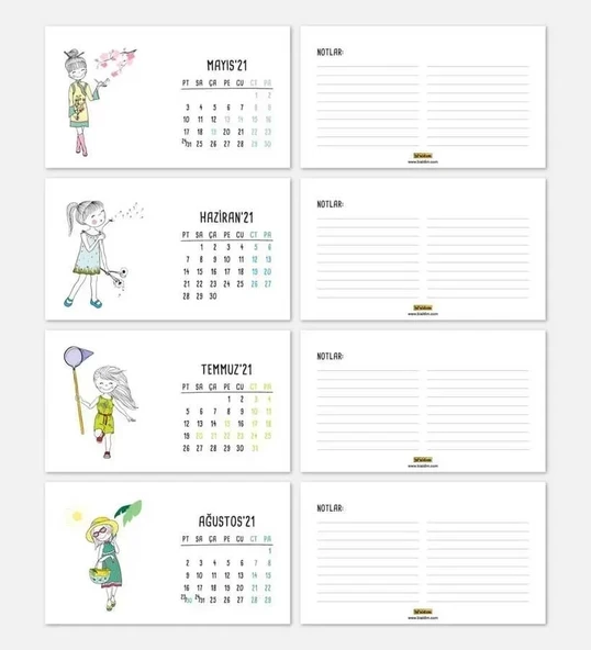 Mevsimler Kızlı İllustrasyon Çizim 2026 Masa Takvimi - Siyah Renk - 3