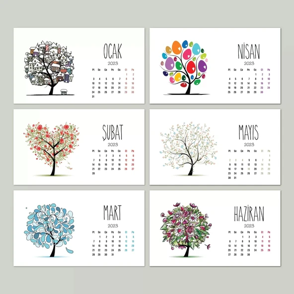 Dört Mevsim Ağaç Takvimi, 2026 Masa Takvimi, İlkbahar Yaz Sonbahar Kış Ağaç Resimli Takvim - 4
