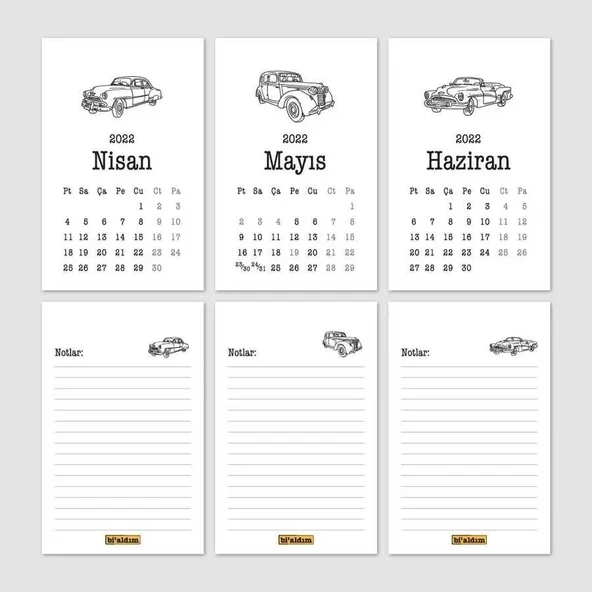 Klasik Araba Takvim 2026 Masa Takvimi Siyah - Resim 3