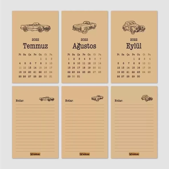 Klasik Araba Takvim 2026 Masa Takvimi Siyah Kraft - Resim 4
