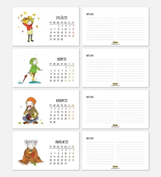 Mevsimler Kızlı İllustrasyon Çizim 2026 Masa Takvimi - Siyah Renk - 4