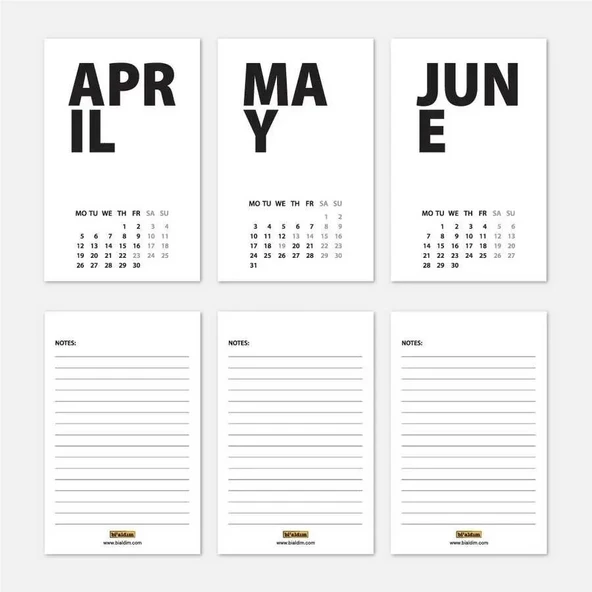 2026 Masa Takvimi İngilizce - Siyah Beyaz - Resim 3