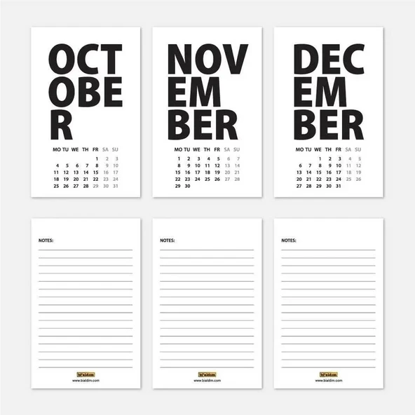 2026 Masa Takvimi İngilizce - Siyah Beyaz - Resim 5