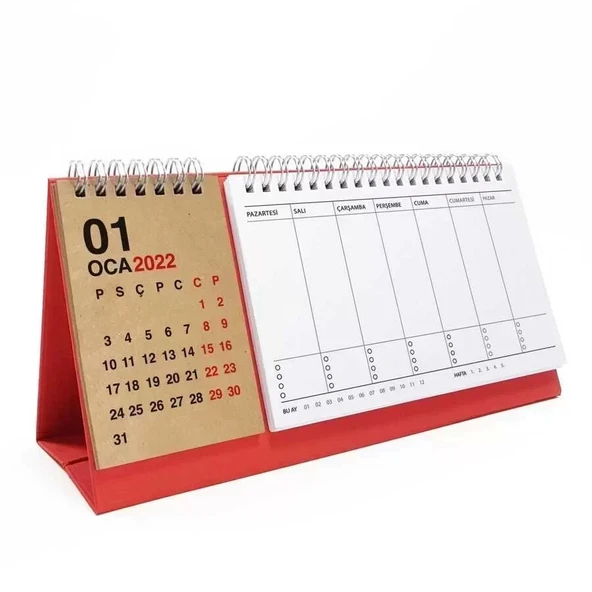 Haftalık Planlayıcı 2026 Masa Takvimi Kırmızı Kraft ürün görseli 1