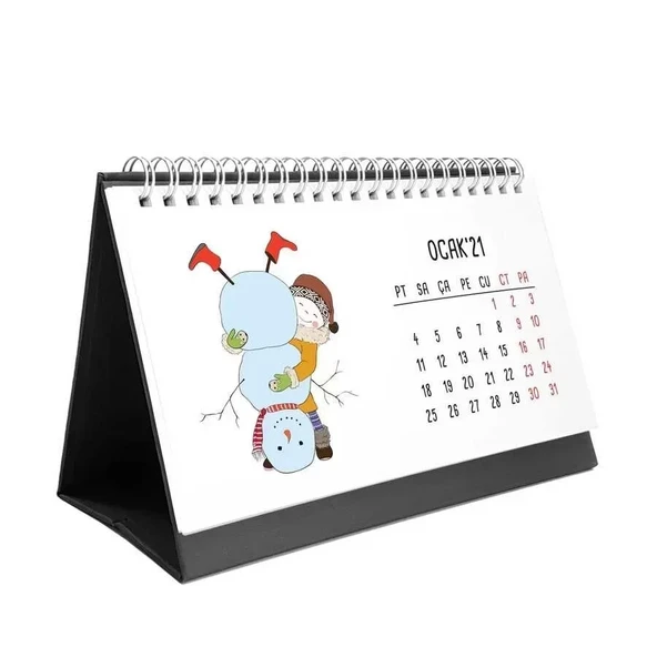 Mevsimler Kızlı İllustrasyon Çizim 2026 Masa Takvimi - Siyah Renk