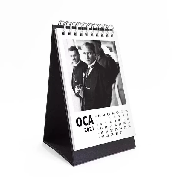 Atatürk Fotoğraflı 2026 Masa Takvimi - Dikey Siyah Beyaz ürün görseli 1