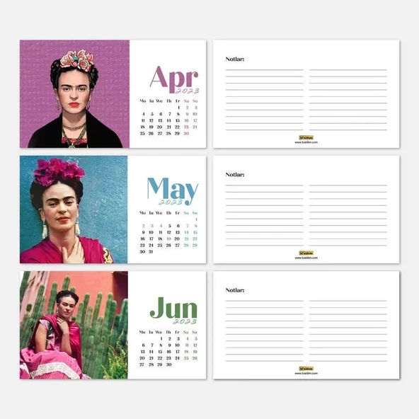 Frida Kahlo Masa Takvimi - 2026 Takvimi - Siyah Renk - Resim 3