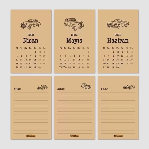 Klasik Araba Takvim 2026 Masa Takvimi Kırmızı Kraft - Resim 3